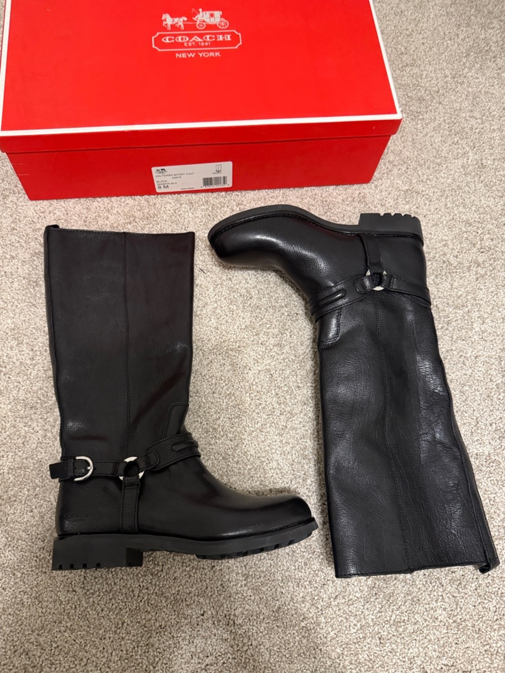 Coach Black Leather Buckle Riding Boots
